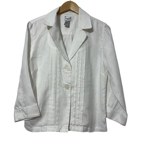 Chicos Womes Linen Jacket Size 1 (S) Pintuck Front Corporate Office Gift - Picture 1 of 6
