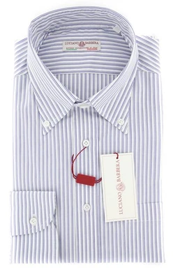 New $575 Luciano Barbera Blue Striped Shirt - Slim - M/M - (1059767123073) - Image 1 of 4