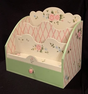 Rare Vintage Pfaltzgraff Tea Rose Pattern Wood Kitchen Desk Organizer - Picture 1 of 13
