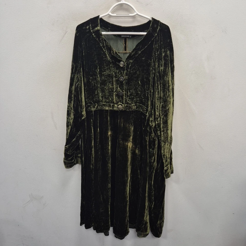 Grizas Dark Green Soft Velour Velvet Elegant Romantic Midi Dress Size Medium - Image 1 of 4