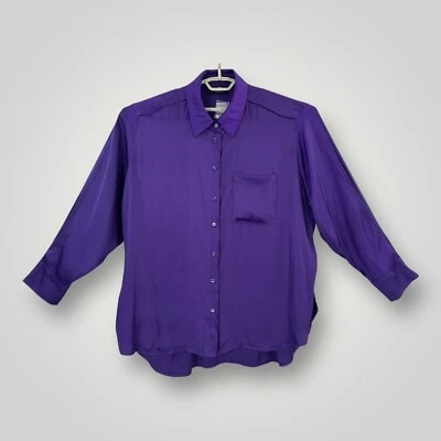 NUEVA $69 LANE BRYANT Blusa Satinada Plus 22/24 Púrpura HI-LO DOBLADILLO Camisa Botón Nueva con Etiquetas Foto 1 de 4