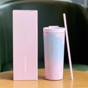2025 China Starbucks Spring Sakura 24oz SS Gradual Pink Blue Straw Cup Tumbler - Picture 1 of 7