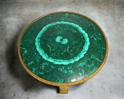 Green Marble Round Dining Coffee Table Top Malachite Random Inlay Stone Home Dec - Image 1 of 4