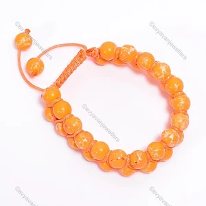 Gift For Her Orange Copper Turquoise Beaded Adjustable Bracelet 925 Silver - Picture 1 of 6
