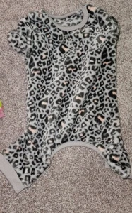 PET POSSE PLUSH LEOPARD PRINT JUMPSUIT ROMPER ONE PIECE DOG PET LARGE GRAY PINK - Picture 1 of 2