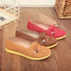 Women's Slip On Bow Hollow Out Flats Round Toe Comfortable Casual Walking Shoes - Picture 1 of 11