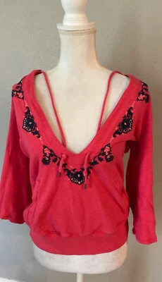 Lucky Brand Pink Coral Embroidered Hoodie Sweatshirt - Image 1 of 4