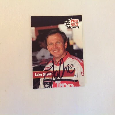Tarjeta coleccionable vintage 1991 Pro Set Racing firmada Lake Speed NASCAR autografiada Foto 1 de 4