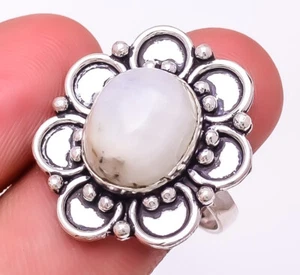Natural Rainbow Moonstone Gemstone 925 Sterling Silver Jewelry Ring s.9 F2595 - Picture 1 of 1