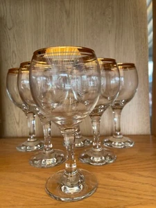 6 Vintage Clear Glass Gold Rim - Brandy Balloon or Wine Glass - Picture 1 of 4