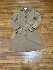 H&M Womens Faux Suede Beige Brown Autumn Tan Trench Coat Size 4 Belted Polyester - Picture 1 of 7
