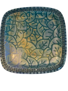 Studio Pottery Ceramic Tray 11" Sq. Plate Artist Signed Leaf Design Blue Green - Picture 1 of 7