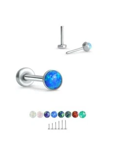 Threadless Labret Push Pin Nose Ring Steel Monroe 2mm Glued Opal 16G 18G 20G - Picture 1 of 10