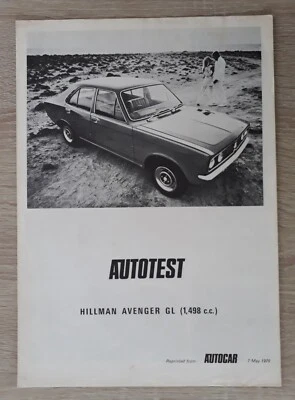 Hillman Avenger 1500 GL Road Test Reprint Brochure 1970 - Image 1 of 4
