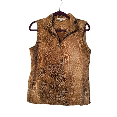 Cali & York Womens Sleeveless Animal Print Zip-Up Vest Size M - Image 1 of 4