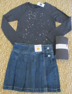 NWT 6-7 S Gap Kids Urban Uniform Star Heart Shirt Gymboree Jean Skirt Tights - Picture 1 of 6