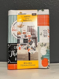 Harvest Peva Tablecloth Vinyl 60x84 Fall Pumpkin Truck Teal Orange - Picture 1 of 4