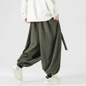 Pantaloni uomo drop crotch velluto a coste larghi casual vita elastica hippie - Foto 1 di 18