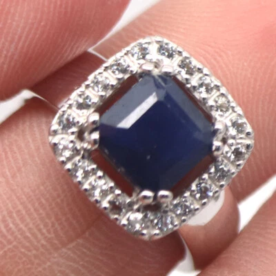 Edelstein 7 x 7 mm Blauer Saphir & Topas Schmuckring 925 Silber Größe 5,75 - Bild 1 von 4