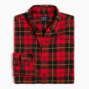 New J. Crew Men's Plaid Slim Fit Flannel Red Black Button Front Shirt Medium NWT - Picture 1 of 4