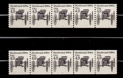 UNITED STATES, SCOTT # 2124, SET OF 2 STRIPS OF 5 PNC # 3 & 4 BUCKBOARD 1880s - Image 1 of 3