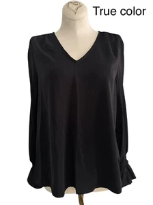 Saks Fifth Avenue Black Long Flare Sleeve V Neck Tunic Womens Size M - Picture 1 of 8