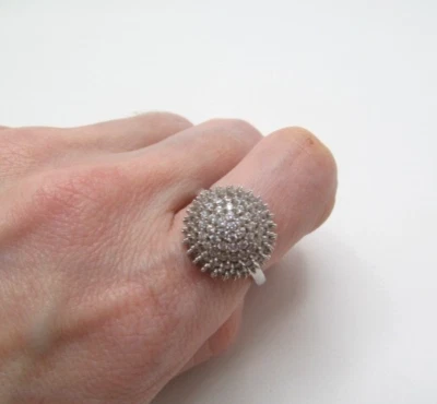 Anillo de plata de ley 925 con cúpula redonda transparente brillante círculo con espiga talla 8 Foto 1 de 4