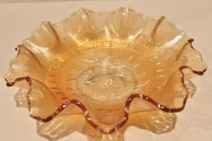 VTG DUNCAN MARIGOLD CARNIVAL GLASS WILDFLOWER RUFFLED EDGE BOWL TULIP FLOWER-8.5 - Picture 1 of 4