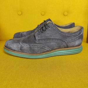 Cole Haan Lunagrand Gray Green Sole Suede Wingtip Oxford Lace Up Suede Men's 9.5 - Picture 1 of 10