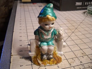 Vintage GOT porcelain little boy with bird sitting on a fence - Picture 1 of 5