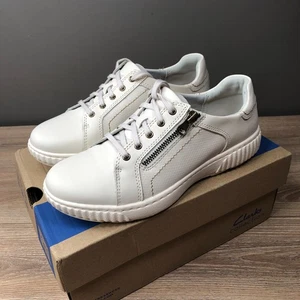Clarks Caroline Janna Damen-Sneaker Größe 7,5 W weißes Obermaterial Leder Low-Top - Bild 1 von 13
