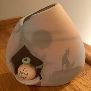 J. Vincent Studios Southwestern Pottery Vase Coyote & Moon Handcrafted Signed - Picture 1 of 6