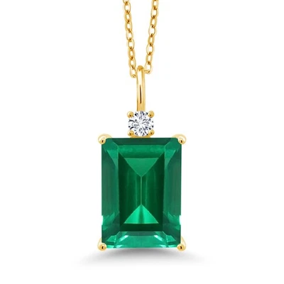 6.60 Ct Nano Emerald E-F Lab Grown Diamond 18K Yellow Gold Plated Silver Pendant - Image 1 of 4
