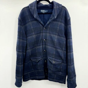Polo Ralph Lauren Herren Jacke Wolle kariert Gr. L blau Schalkragen dunkel Opa - Bild 1 von 11