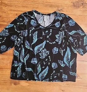 Top túnica Catherines verde terciopelo floral cuello en V 2X Petite 22/24 - Imagen 1 de 8