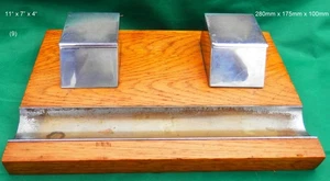 Art Deco Eiche Schreibtischständer inkl. Chrom Tintenfässer, Porzellaneinlagen 11" x 7" (BOX 9) - Bild 1 von 6