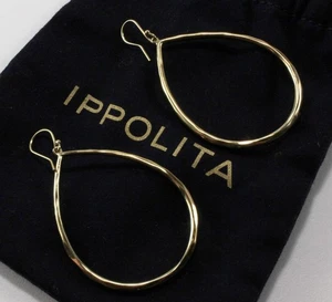 IPPOLITA 18K YELLOW GOLD SQUIGGLE CLASSICO LARGE 2.51 INCH PEAR HOOK EARRINGS - Picture 1 of 9
