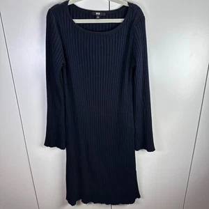 Abito maglione Uniqlo donna S manica lunga blu navy silenzioso lusso a costine midi - Foto 1 di 5