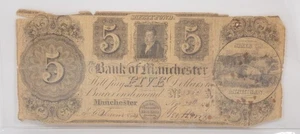 1837 veraltete Währung 5 $ Dollar Bank of Manchester Michigan Schein - Bild 1 von 2