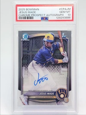 JESUS MADE 2025 BOWMAN CHROME 1ST AUTOGRAPH BREWERS AUTO PSA 10 Q5876 - Image 1 of 2