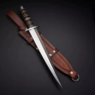 Arkansas Toothpick Dagger Handmade D2 Dagger Hunting  knife &Leather Sheath - Image 1 of 2