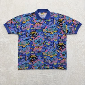 Camisa Polo Ken Done De Colección Para Hombre Mediana Azul Peces Océano Estampado Hecha en Australia Años 90 - Imagen 1 de 15