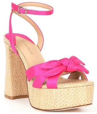 Antonio Melani Bindi Satin Bow Raffia Platform Sandal Hot Pink heel Size 8M NEW - Image 1 of 4