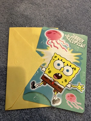 Sponge Bob SquarePants Rising Jellyfish Wishes Happy Birthday Color Me Card New - Image 1 of 3