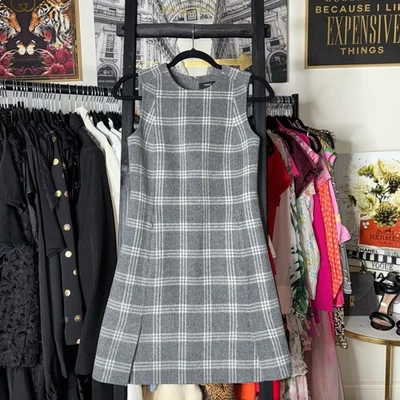 Vestido recto Theory gris a cuadros mezcla de lana cachemir sin mangas para mujer 00 Preppy  Foto 1 de 4