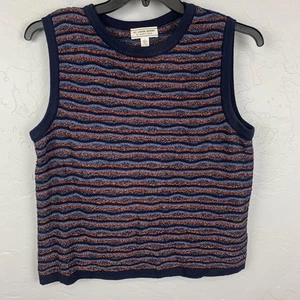 St John Sport Sweater Vest Womens Large Blue Orange Striped Knit Pullover Top - Picture 1 of 8