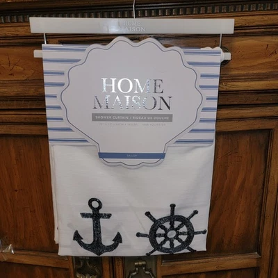 Home Maison Sailor shower curtain Fabric  Nautical 72” X 72”  New Anchors Waves - Image 1 of 4