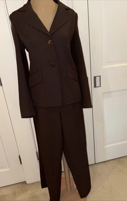 Linda Allard Ellen Tracy Brown Sz 2 Blazer 4 Pants Triacetate pants Suit Set - Image 1 of 4