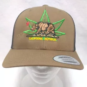 California Republic Bär Mütze Kappe Unisex Druckknopflasche Marihuana Blatt braun Neu mit Etikett - Bild 1 von 13