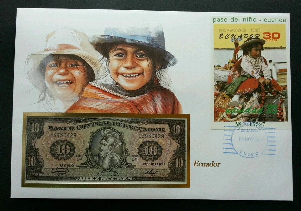 [SJ] Ecuador Relocation Of The Child Cuenca 1985 FDC Costume (banknote cover) - Image 1 of 4